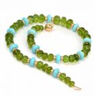 Estate 5.76 ct Diamond Peridot Beads Turquoise Rondelles 14K Gold Necklace