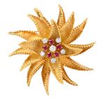 Hammerman Vintage Diamond Ruby Floral Pinwheel 18K Brooch Pin