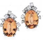 Vintage GIA 10.60cts  Imperial Topaz Diamond 18K Gold Earrings 
