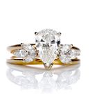 Estate Pear Cut Diamond 14K Gold Bridal Set Engagement Ring