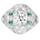 Vintage Old European Diamond 2.66 Carat Emerald Platinum Filigree Ring-Dover Jewelry