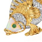 Vintage Diamond Opal 18K Gold Intricate Fish Pendant Brooch|Dover Jewelry|