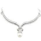 25.30cts Diamond South Sea Pearl Platinum Dangle Choker Necklace