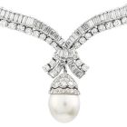 25.30cts Diamond South Sea Pearl Platinum Dangle Choker Necklace 