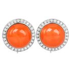 Vintage Redish Orange Coral diamond 18K Gold Clip Earrings |Dover Jewelry|