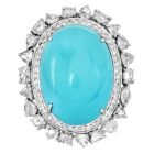GIA Certified Turquoise 17.76cts Diamond 18k White Gold Cocktail Ring