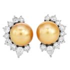 11mm Golden Southsea Pearl 18K White Gold Statement Earrings |Dover Jewelry|
