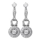 Art Deco Vintage Diamond Platinum Halo Dangle Earrings 