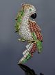 Vintage Diamond Ruby Emerald Onyx 18K Gold Parrot Pin Brooch