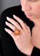 Vintage Diamond  Ruby Coral 18K Yellow Gold Dome Cocktail Ring | Dover Jewelry|
