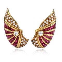 Vintage  Diamond Ruby 18K Gold Ear-cuff Clip On Earrings 