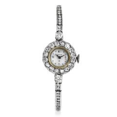 Antique Hamilton Diamond Platinum Flower Halo Ladies Cocktail Watch