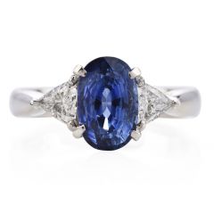 GIA Oval Sapphire Diamond Platinum Three Stone Ring