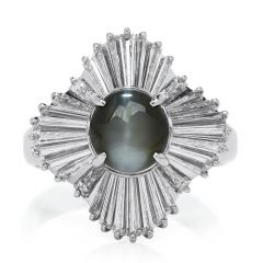 GIA Natural Cat's Eye Chrysoberyl Diamond Platinum Ballerina Ring