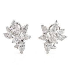 Estate 6.20cts Pear Marquies Cluster Diamond Platinum Earring