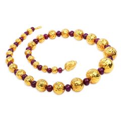 Estate Ruby Diamond 18k Gold Textured Matinee Necklace 