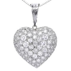 Estate 7.50cts  Diamond Heart 18K White Gold Heart Cluster Pendant