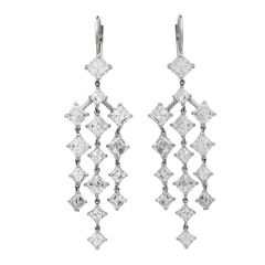 Estate 6.85ct. Asscher-Cut Diamond Gold Dangle Chandelier Drop Earrings