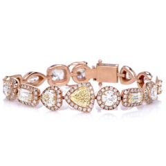 19.59 Carats Fancy Diamond 18K Gold Halo Multi-Shaped Link Unique Bracelet