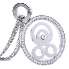  Chopard Happy Diamond 18K White Gold Circular Pendant Necklace