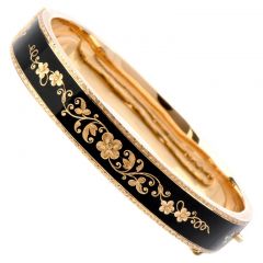 Antique Victorian Black Enamel 14K  Gold Bangle Bracelet