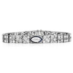 Antique Deco Marquise Diamond Sapphire Platinum Geometric Link Bracelet