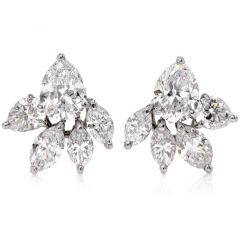 Exceptional GIA D Color 3.82cts Diamond Cluster Platinum Stud Earringsgs