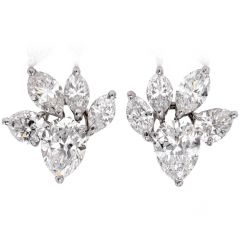 Exceptional GIA D Color 3.82cts Diamond Cluster Platinum Stud Earringsgs