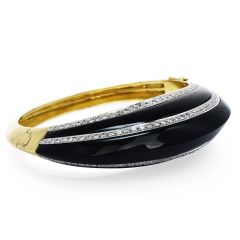 Retro Diamond Black Onyx 14K Gold Dome Bangle Bracelet-Dover Jewelry