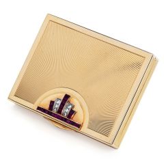Vintage Retro Diamond Burma Ruby 14K Yellow Gold Compact Box