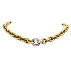 1990's Heavy Green Gold Diamond Link Choker Necklace