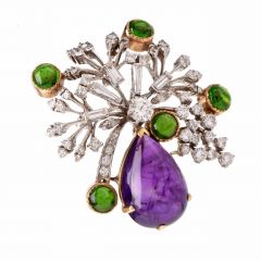 Vintage Retro 28.08cts Multi-Gem Diamond Floral Pin Brooch
