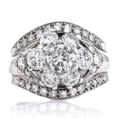 3cts Estate Diamond Floral Halo 18K Gold Wide Shank Ring
