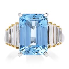  Estate 9.16cts Blue Aquamarine Diamond PLatinum Gold Ring 