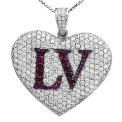 Jacob & Co. Diamond  Ruby 18K White GoldCluster "Love" Heart Pendant