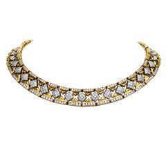 Retro Diamond 18K Yellow Gold Elegant Hourglass Link Choker Necklace