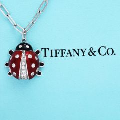 Tiffany & Co. Diamond Enamel Platinum Ladybug Charm Pendant Chain Necklace