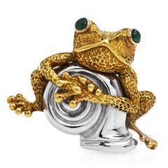 Lindsay & Co. Vintage Emerald Platinum 18K Gold Frog Brooch Pin