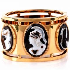 Vintage Retro Cameo Wide Gold Large Bangle Bracelet