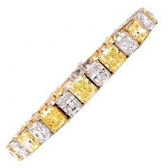 GIA Natural Fancy Yellow & White Diamond Tennis Bracelet-Dover Jewelry