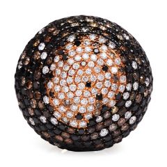 Vintage Retro 14.38 cts Brown Black White Diamond 18K Gold Dome Cluster Mushroom Cocktail Ring