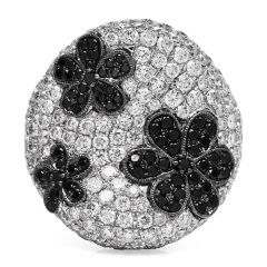 Estate 8.20ct Black White Diamond 18K White Gold Floral Cluster Cocktail Ring