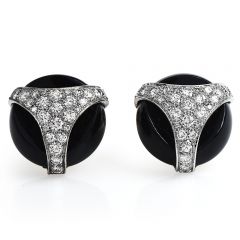 Patek Phillipe Diamond Onyx 18K Gold Retro Round Large Cufflinks 