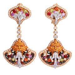 Magerit Versailles Diamond Peridot Sapphire 18K Yellow Gold  'Fuente' Dangle Earrings