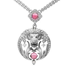 Margerit Babylon Diamond Tourmaline 18K White Gold Panther Pendant Chain Necklace