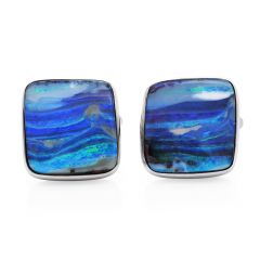 Estate Blue Opal Platinum Gold Square Sea Cufflinks