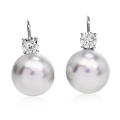 Estate Diamond South Sea 12 mm Pearl 18K Gold Dangle Earrings