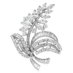 Vintage 9.00ct Diamond Platinum Lavender Flower Leaf Brooch Pin Pendant 