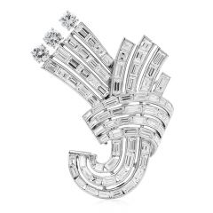 Vintage Art Deco Platinum Diamond Crossover Bouquet Elegant Brooch Pin