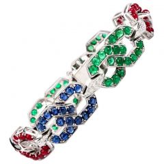 Estate Diamond Sapphire Emerald & Ruby 14K Gold 7” Chain Bracelet